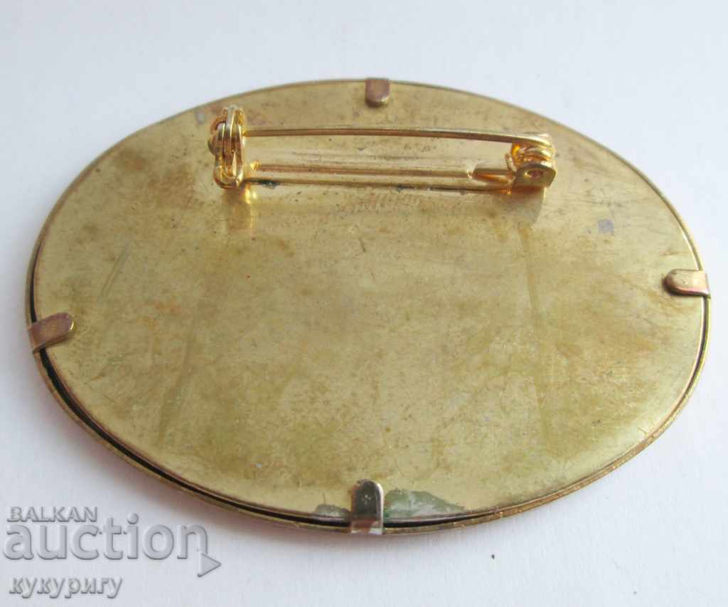 Стара Арт дамска брошка с рисувано стъкло - 6 Стара Арт дамска брошка с рисувано стъкло - 6