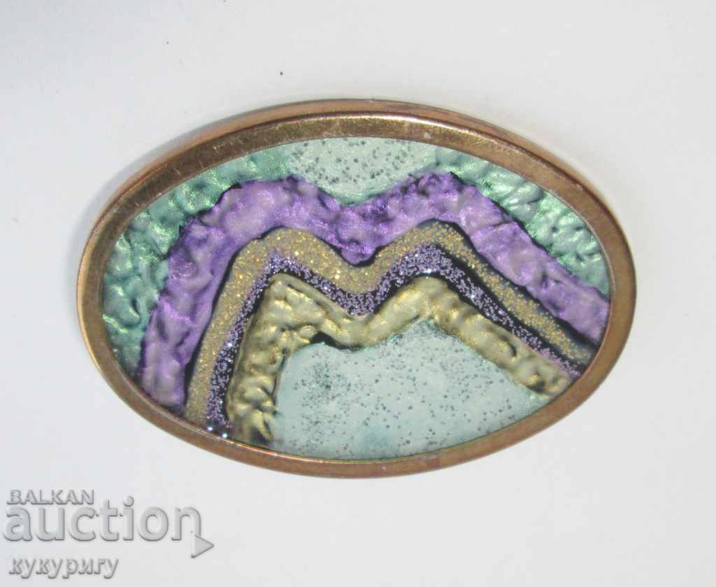Old Art lady's brooch with painted glass