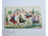 A small drawing painted tile riders game of polo