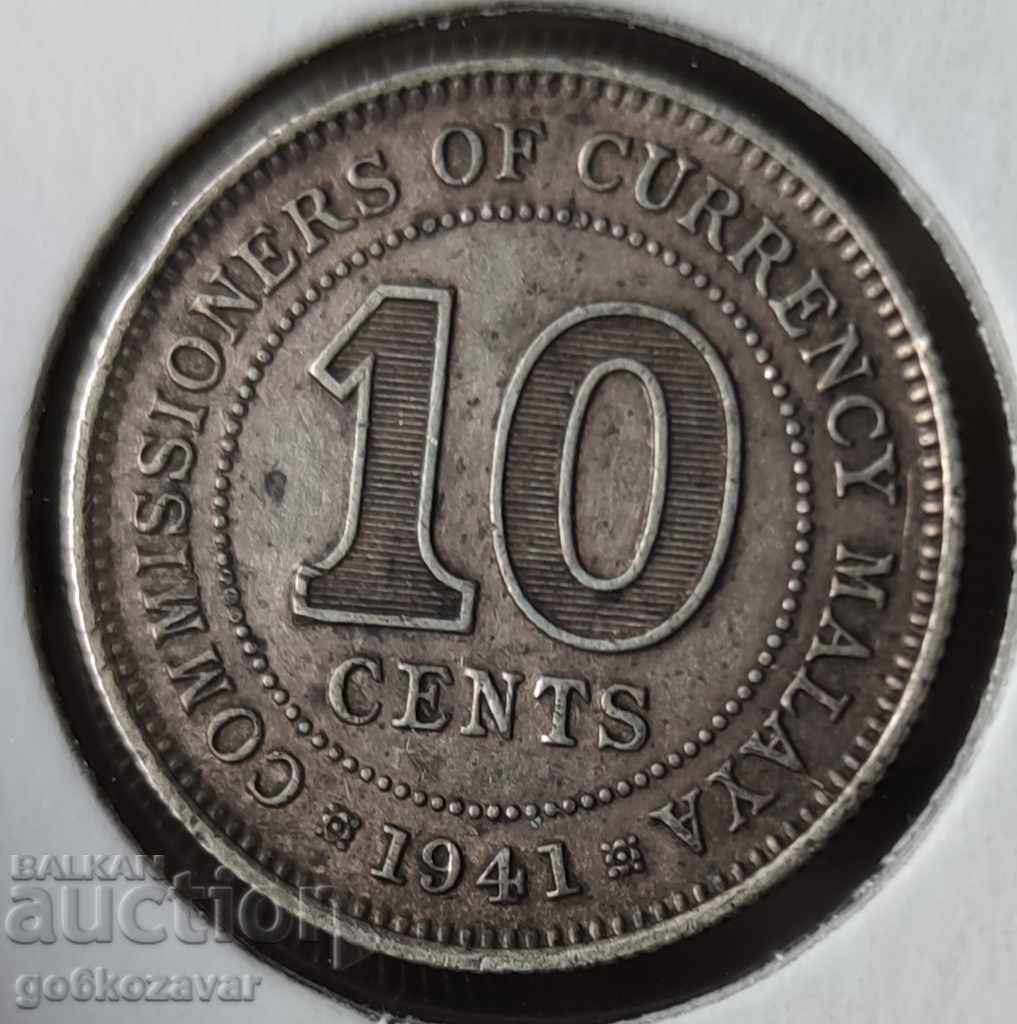 Malaya 10 σεντς Ασήμι 1941.