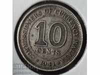Малайя 10 цента 1941г Сребро.