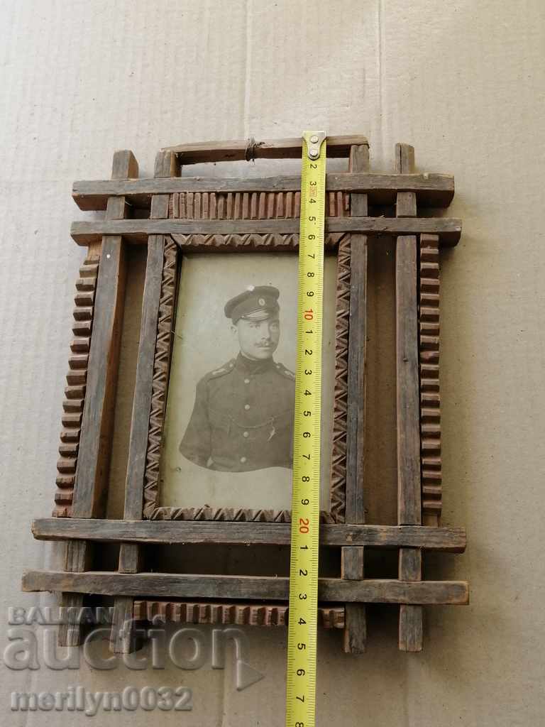 Auction Photo framed shepherd carving photo portrait soldier Auction Photo framed shepherd carving photo portrait soldier