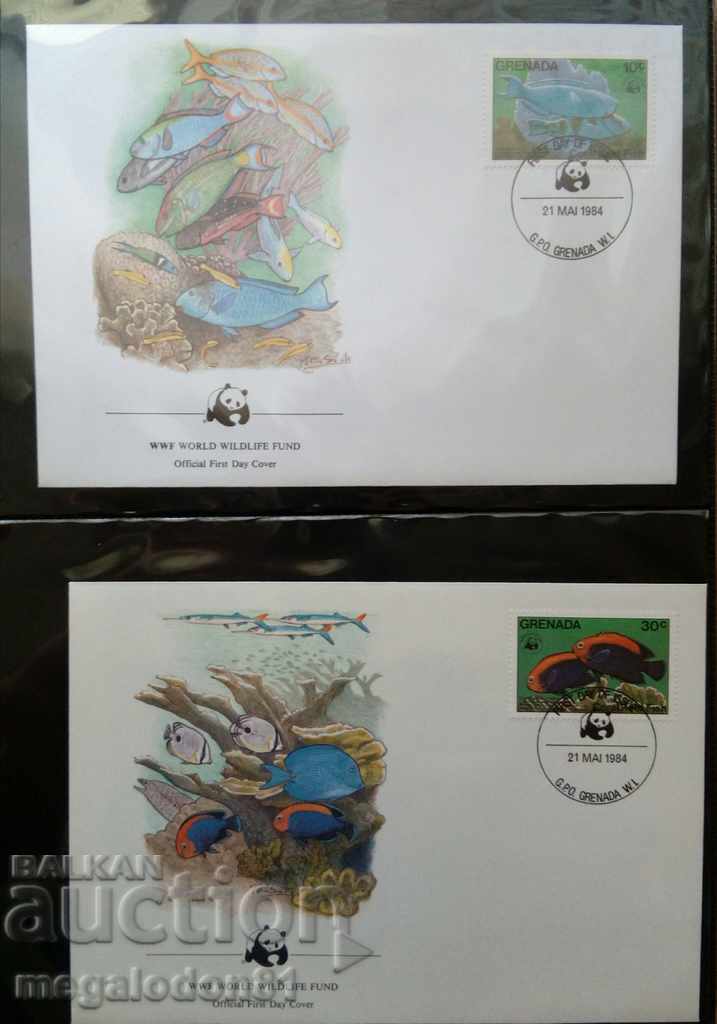 Grenada - WWF fish, first set kit envelopes