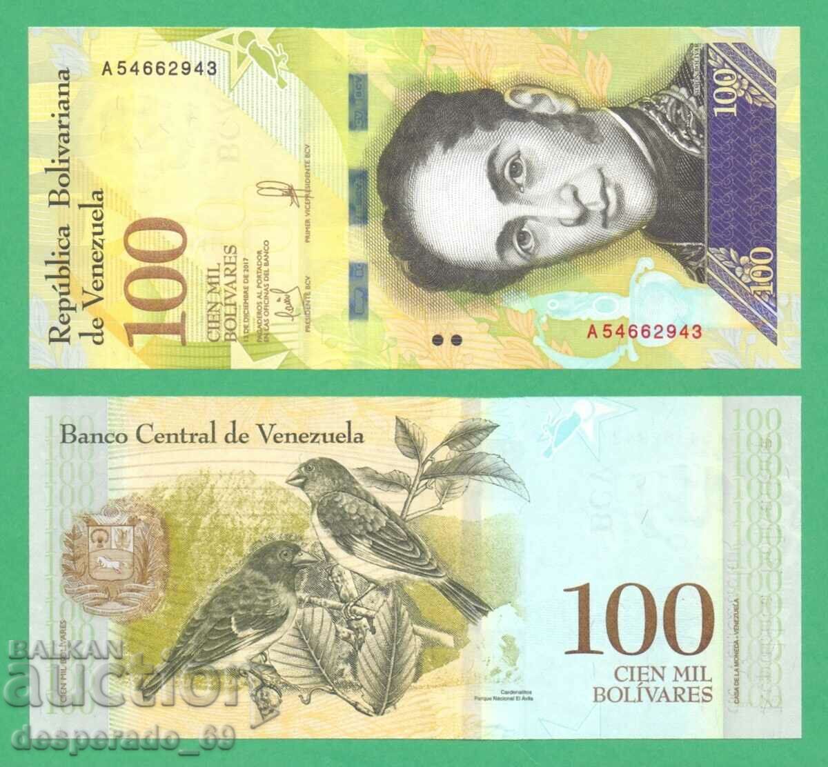 (¯`'•.¸ VENEZUELA 100.000 Bolivar 2017 UNC ¸.•'´¯)