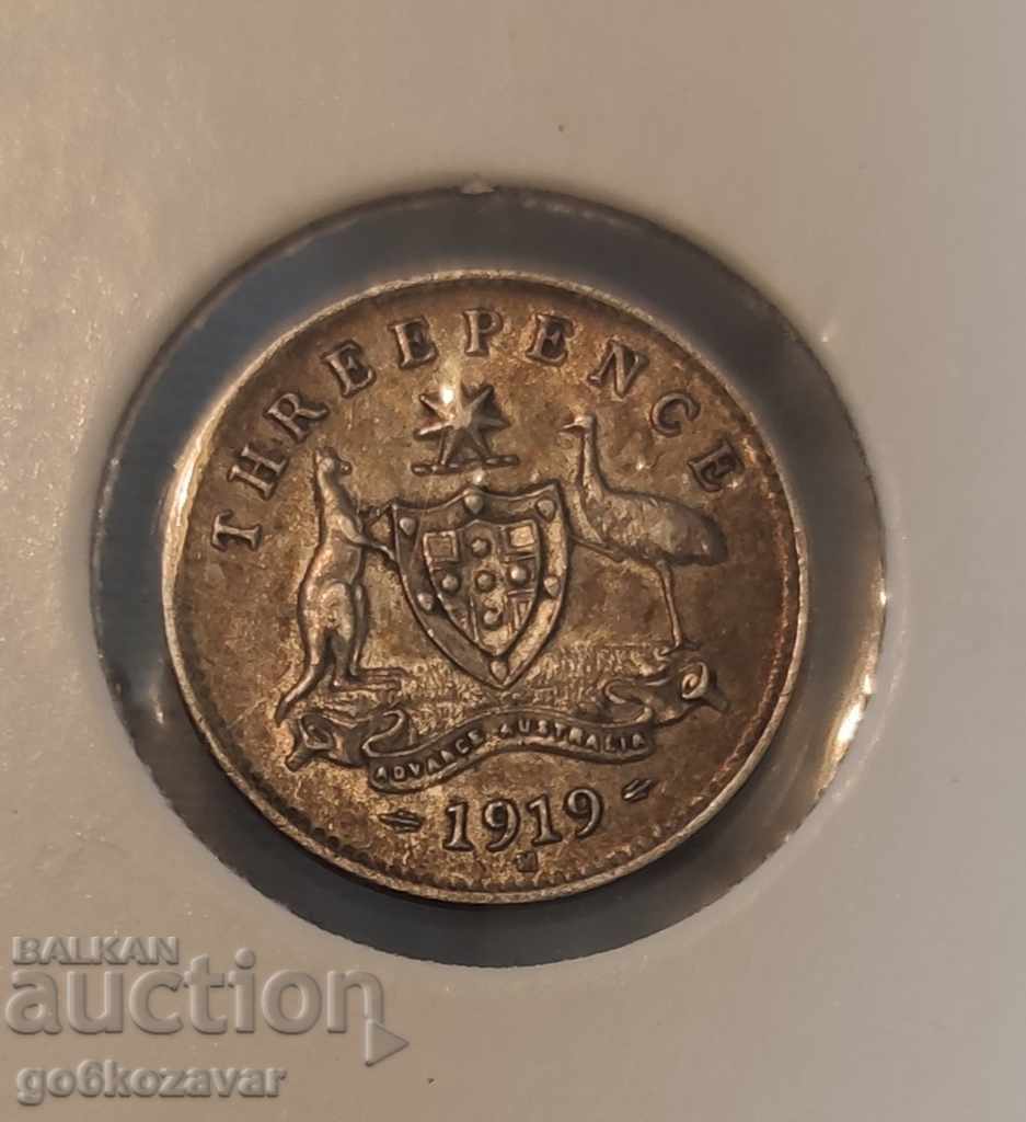 Австралия 3 пенса 1919г Сребро.