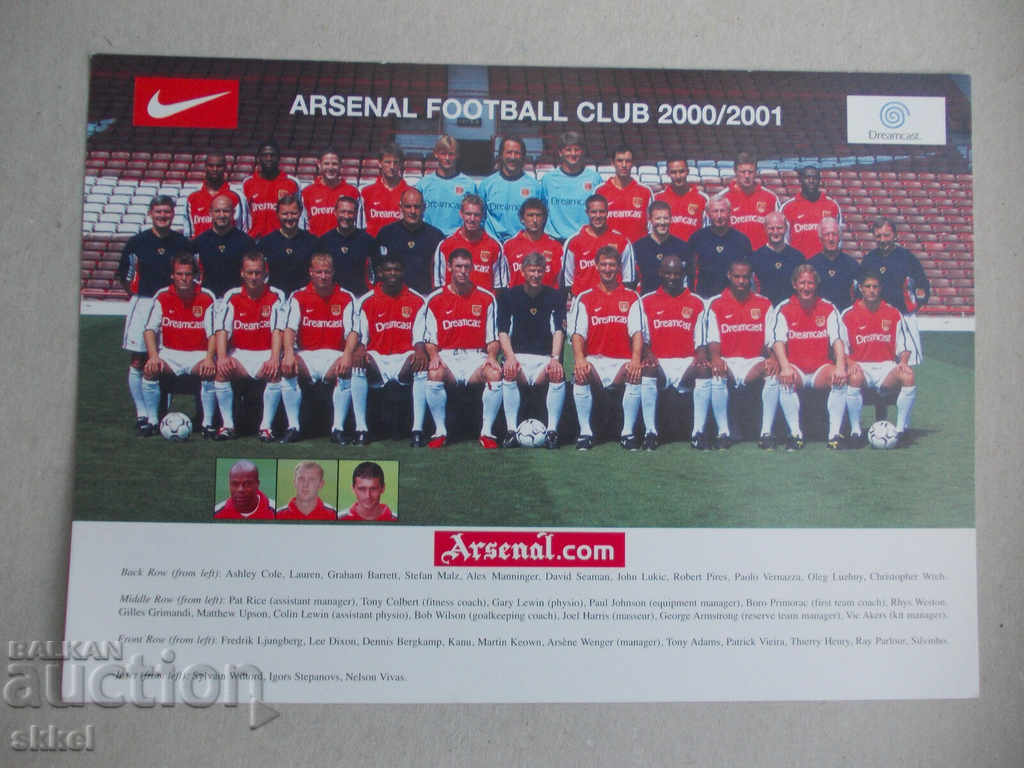Carte de fotbal Arsenal Londra 2000/01 format mare 21x18