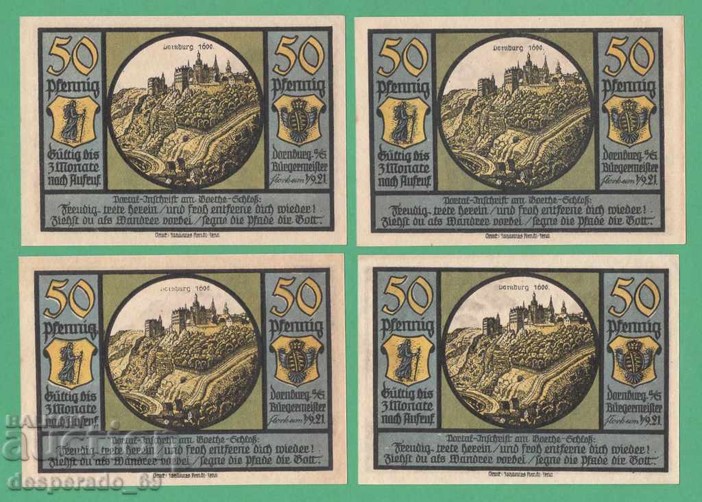 (¯`'•.¸NOTGELD (gr. Dornburg) 1921 UNC -4 buc. bancnote¸.•'´¯) cu preț € 6.00 | 11.73 BGN