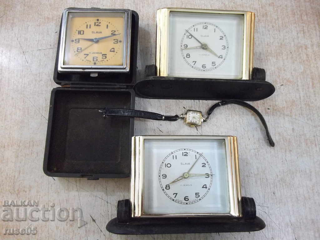 Лот от 3бр. будилника и 1бр. ръчен дамски часовник-съветски