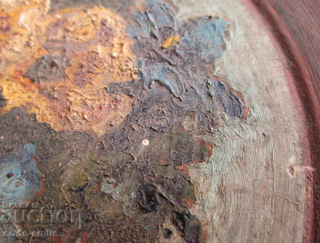 Auction Old picture drawing flowers oil on wooden plate Auction Old picture drawing flowers oil on wooden plate