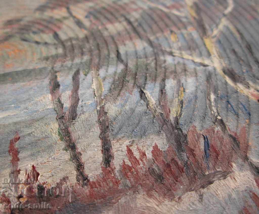 Old picture drawing winter landscape oil on wooden plate with price 100.00 BGN | € 51.13 Old picture drawing winter landscape oil on wooden plate with price 100.00 BGN | € 51.13