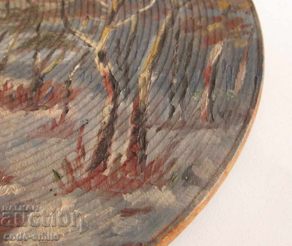 Auction Old picture drawing winter landscape oil on wooden plate Auction Old picture drawing winter landscape oil on wooden plate