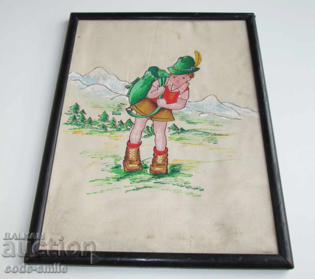 Old picture children's drawing mountain landscape and a small tourist with price 90.00 BGN | € 46.02 Old picture children's drawing mountain landscape and a small tourist with price 90.00 BGN | € 46.02