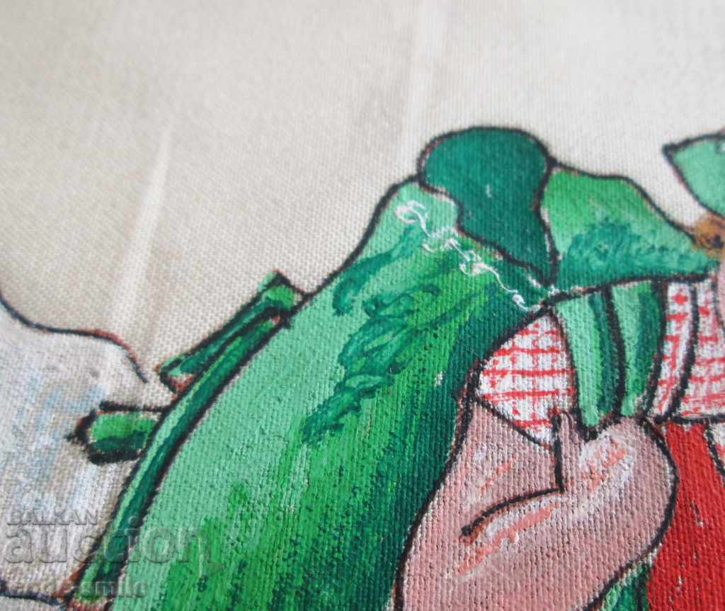 Delivery of Old picture children's drawing mountain landscape and a small tourist Delivery of Old picture children's drawing mountain landscape and a small tourist