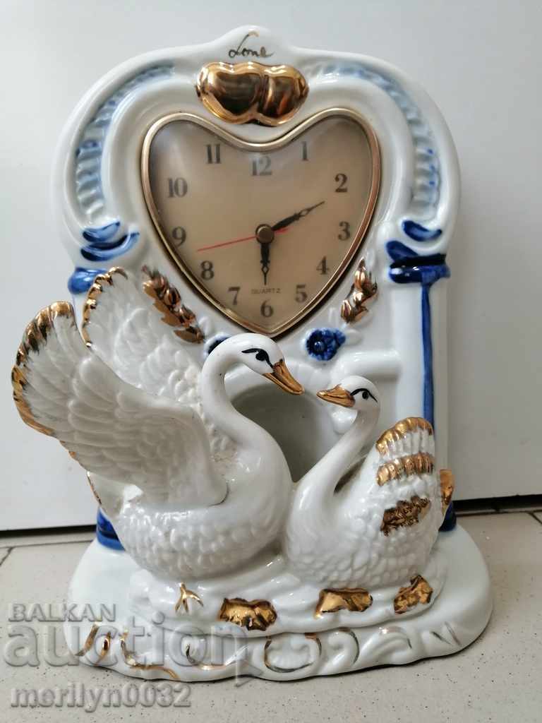 Table clock, alarm clock with figures of porcelain figure
