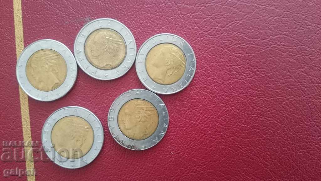 ITALY - ANNIVERSARY LOT 500 LIRES - 5 pcs. - BGN 8 - 7 ITALY - ANNIVERSARY LOT 500 LIRES - 5 pcs. - BGN 8 - 7