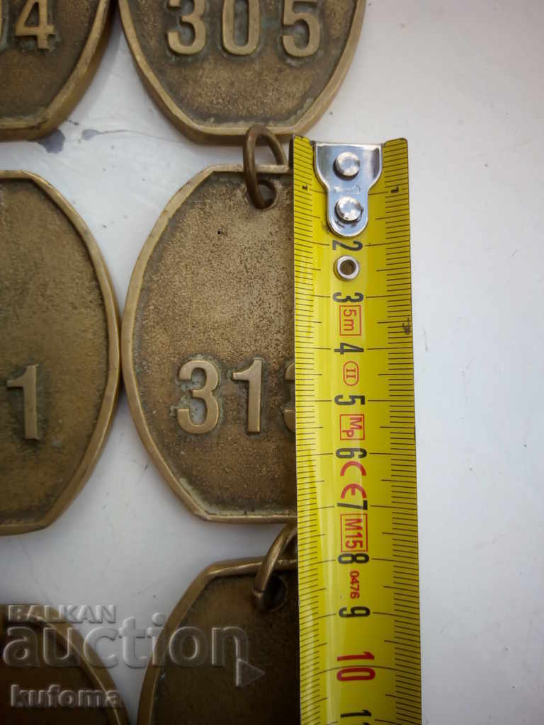 Auction  Old bronze key chains from hotel 18 pieces