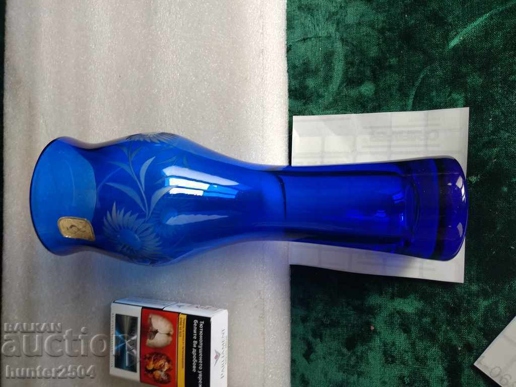 Vază, superb albastru, gravat manual