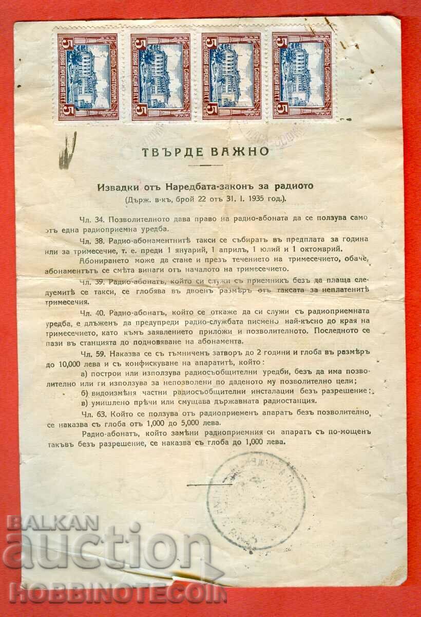 ALLOWABLE for RADIO GERBOVA 100 1938 4 x 5 BGN SANATORIUM with price 48.88 BGN | € 24.99