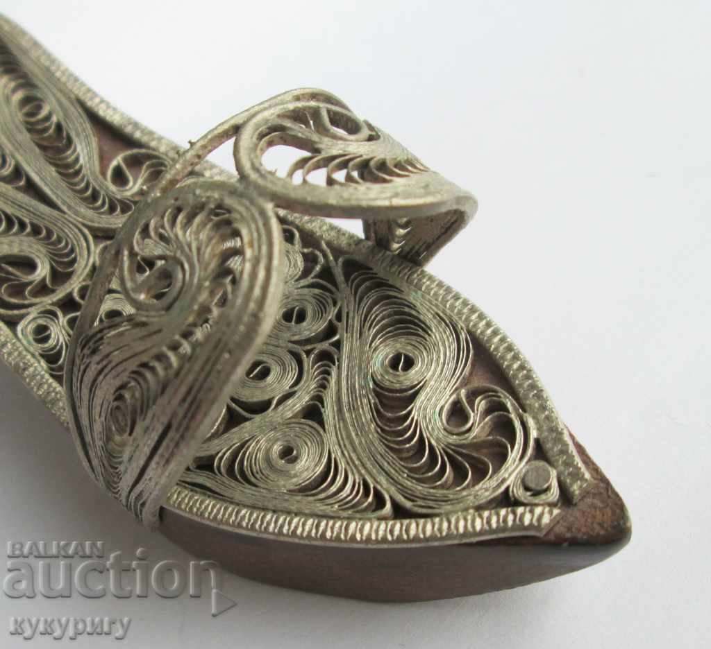 Auction Old beautiful small shoe advertising wood and filigree Auction Old beautiful small shoe advertising wood and filigree