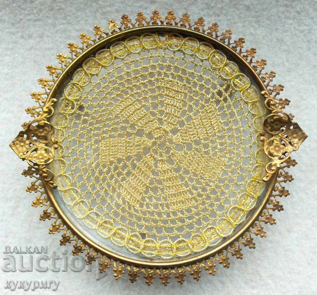 Old antique Viennese openwork ashtray with embroidery