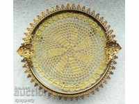Old antique Viennese openwork ashtray with embroidery