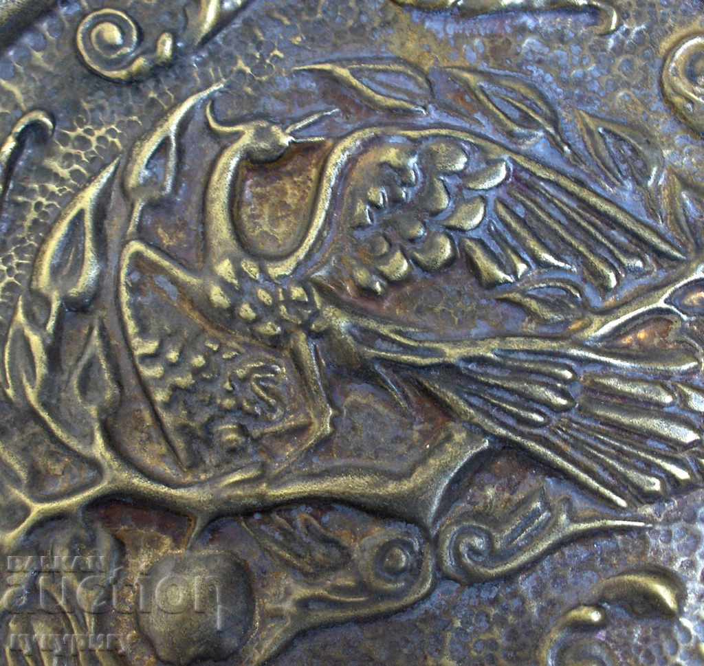Auction Old brass decorative plate for wall with bird Phoenix Auction Old brass decorative plate for wall with bird Phoenix