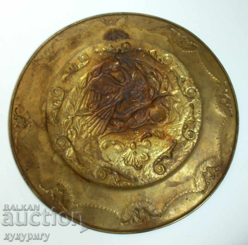 Old brass decorative plate for wall with bird Phoenix - 5 Old brass decorative plate for wall with bird Phoenix - 5
