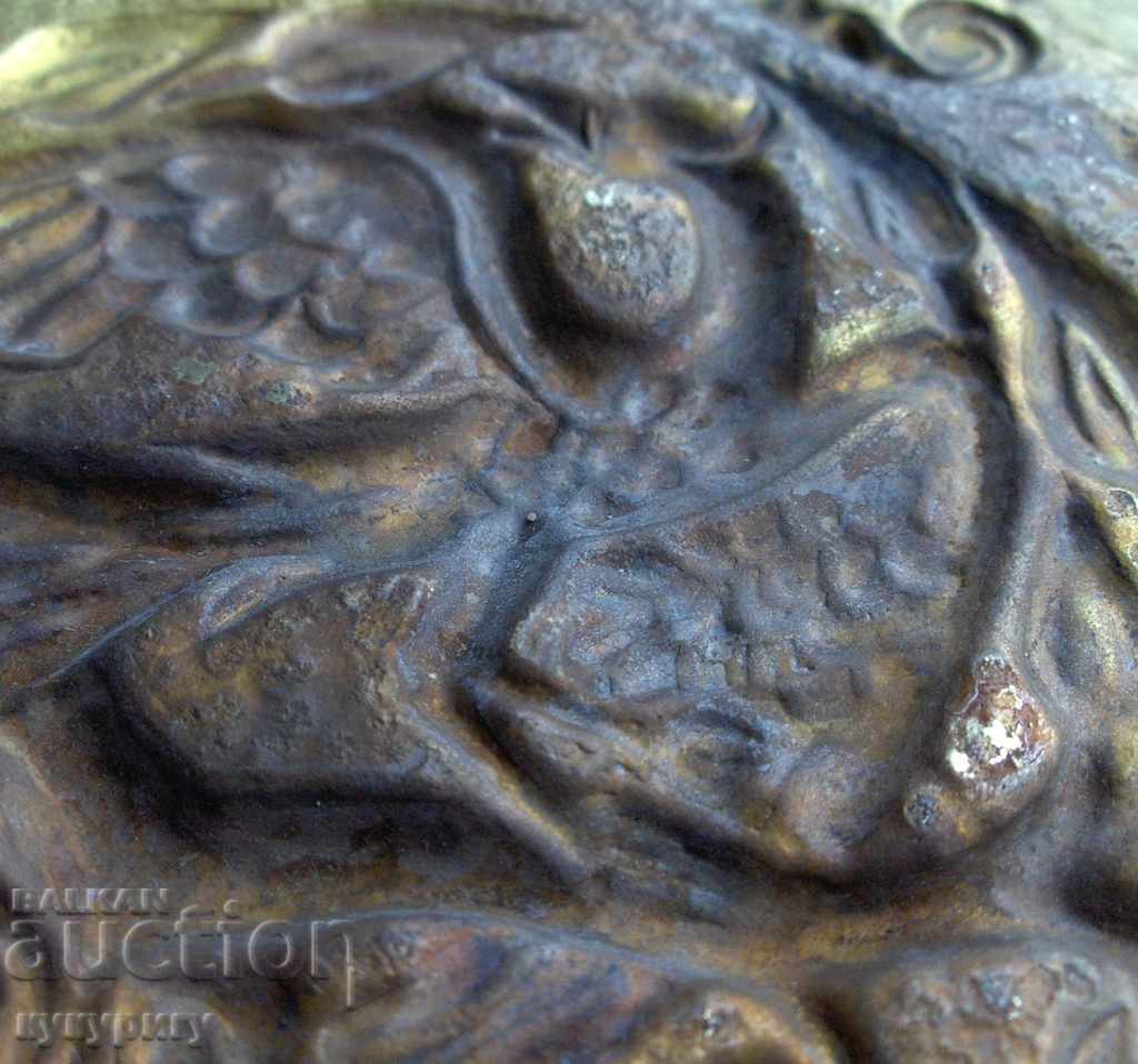 Old brass decorative plate for wall with bird Phoenix - 6 Old brass decorative plate for wall with bird Phoenix - 6