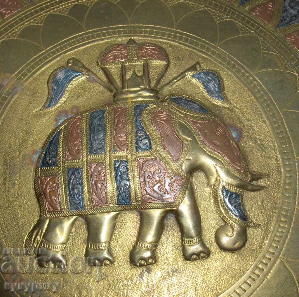An old forged copper and silver large plate for an elephant wall with price 140.00 BGN | € 71.58