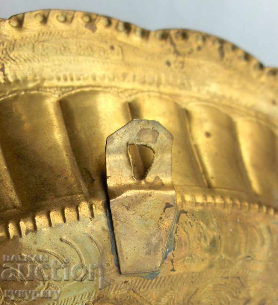 An old forged copper and silver large plate for an elephant wall - 7