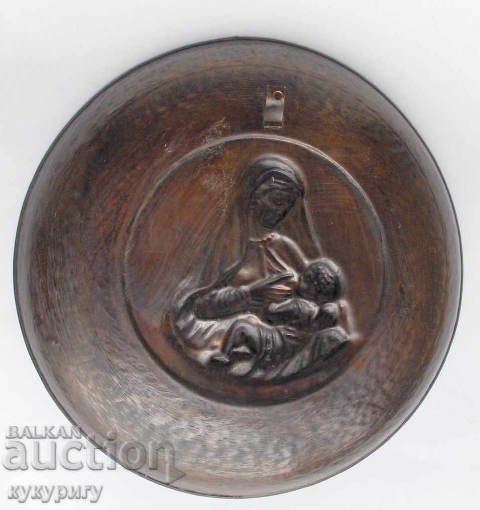 Old religious copper plate wall decoration with Virgin Mary - 5 Old religious copper plate wall decoration with Virgin Mary - 5