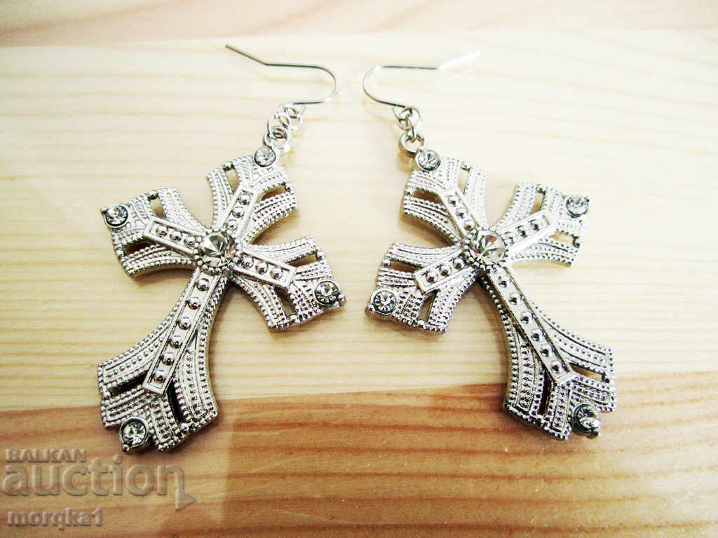 Earrings, earrings, cross, cross, crucifix, silver with crystals with price 8.00 BGN | € 4.09 Earrings, earrings, cross, cross, crucifix, silver with crystals with price 8.00 BGN | € 4.09