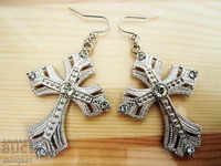 Earrings, earrings, cross, cross, crucifix, silver with crystals