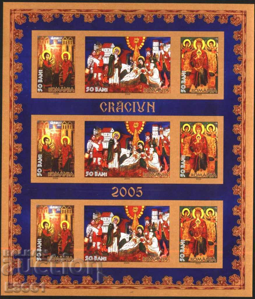 Καθαρίστε τα γραμματόσημα σε μικρά φύλλα Διάτρητα Χριστούγεννα 2005 από τη Ρουμανία