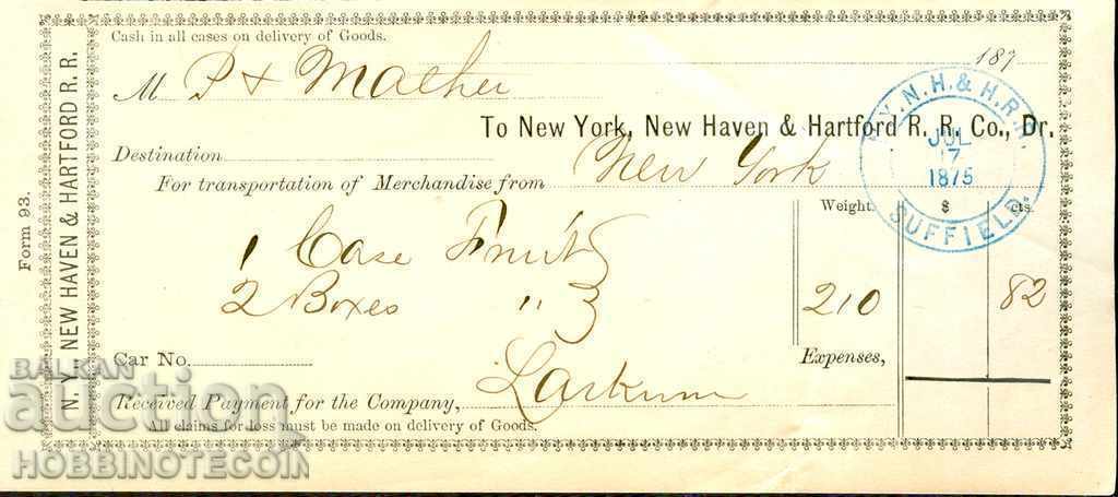 USA USA NEW YORK - CHECKS 1875 CHECK