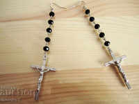Earrings, earrings, cross, cross, crucifixion and black faceted crystals