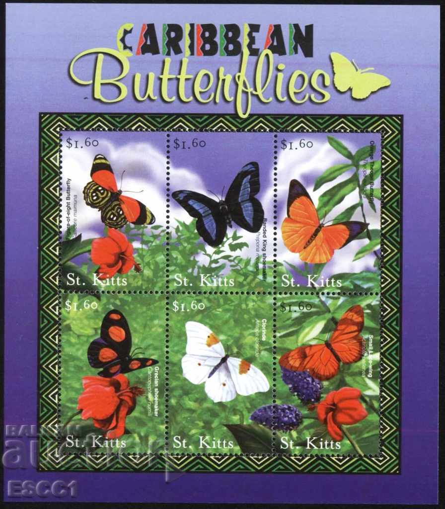 Καθαρά σημάδια σε ένα μικρό φύλλο Fauna Butterflies 2001 από το St. Kitts
