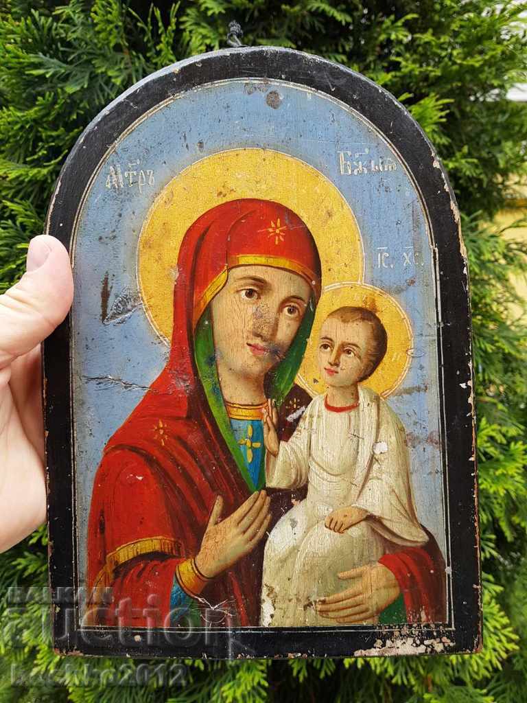 Bulgarian icon Virgin Mary and Jesus Christ 19th century with document