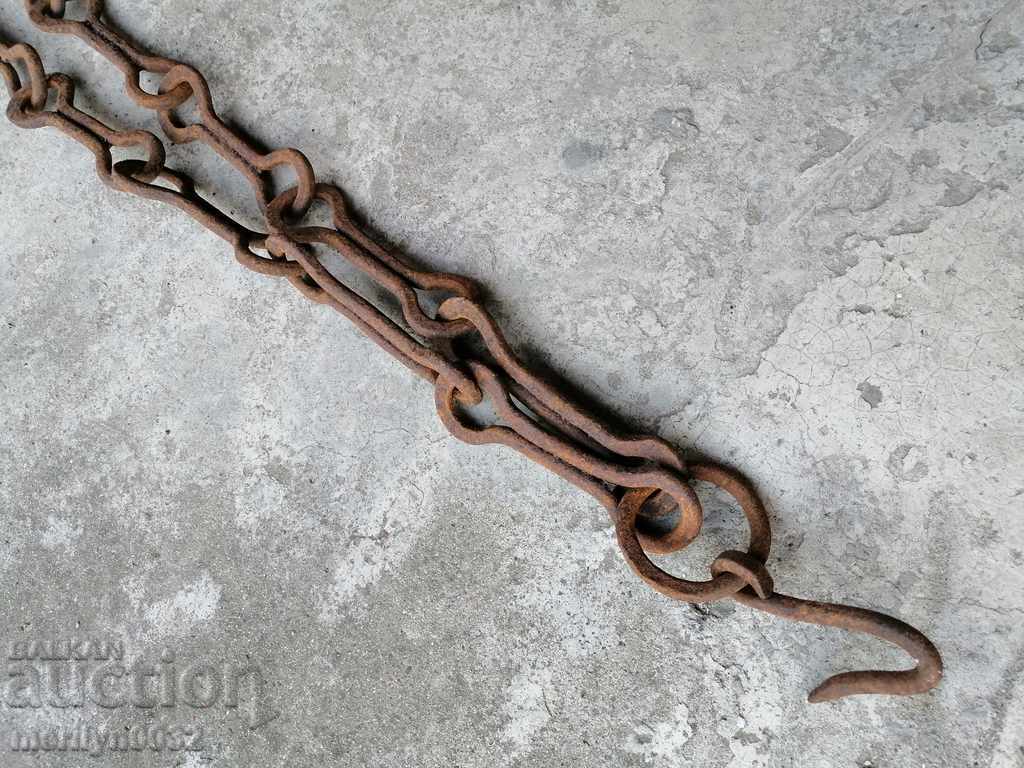 Auction Old forged chain with hook, hearth for hearth chain hook Auction Old forged chain with hook, hearth for hearth chain hook
