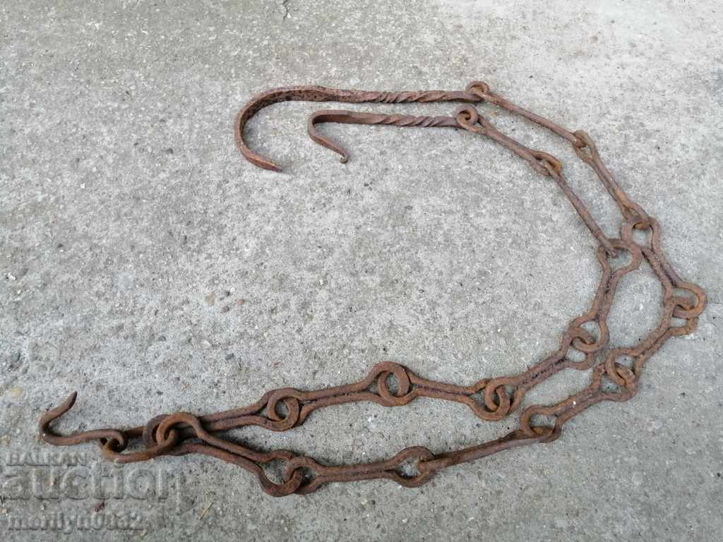 Old forged chain with hook, hearth for hearth chain hook - 6 Old forged chain with hook, hearth for hearth chain hook - 6