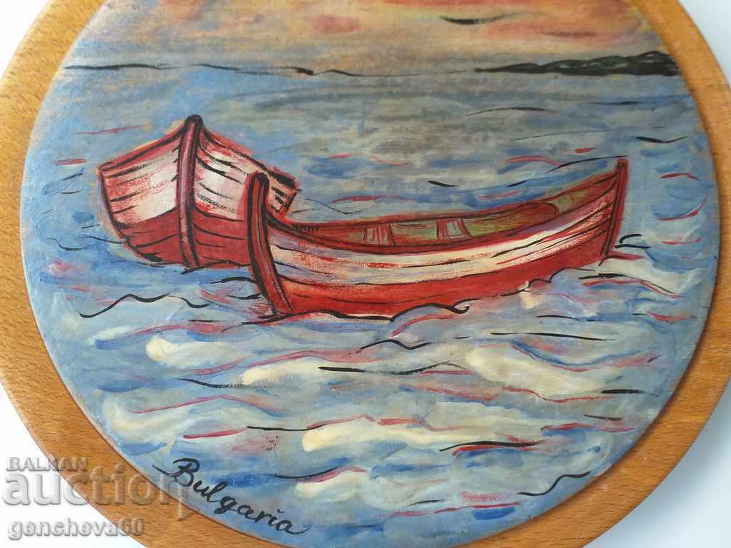 Boats painted in oil on a wooden plate for decoration with price 12.00 BGN | € 6.14 Boats painted in oil on a wooden plate for decoration with price 12.00 BGN | € 6.14