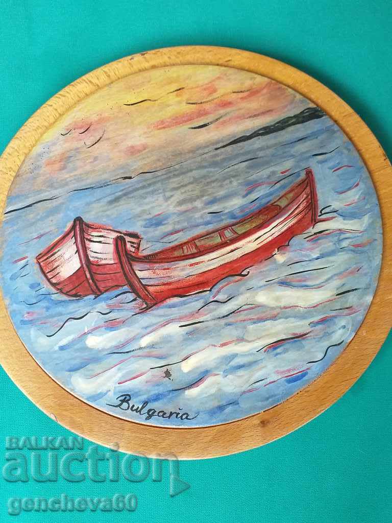 Boats painted in oil on a wooden plate for decoration - 5 Boats painted in oil on a wooden plate for decoration - 5