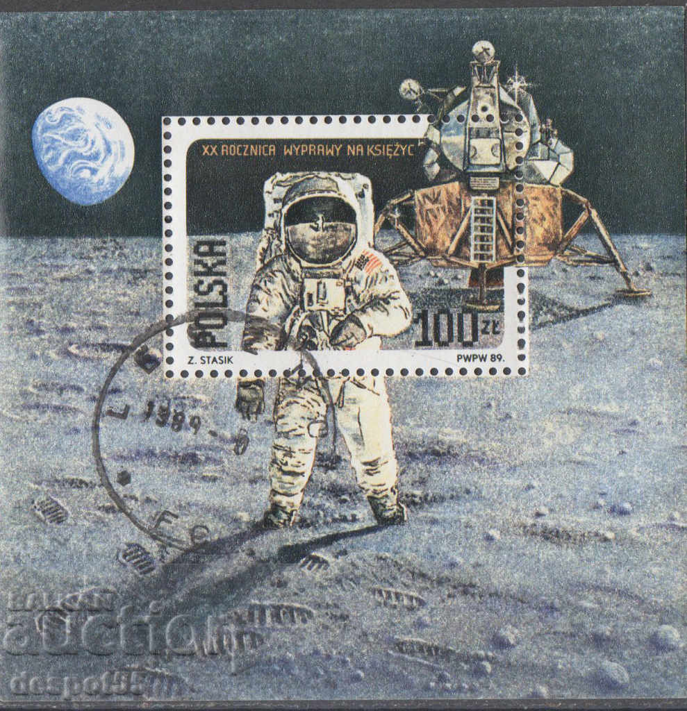 1989. Poland. 20 years since the moon landing. Block.