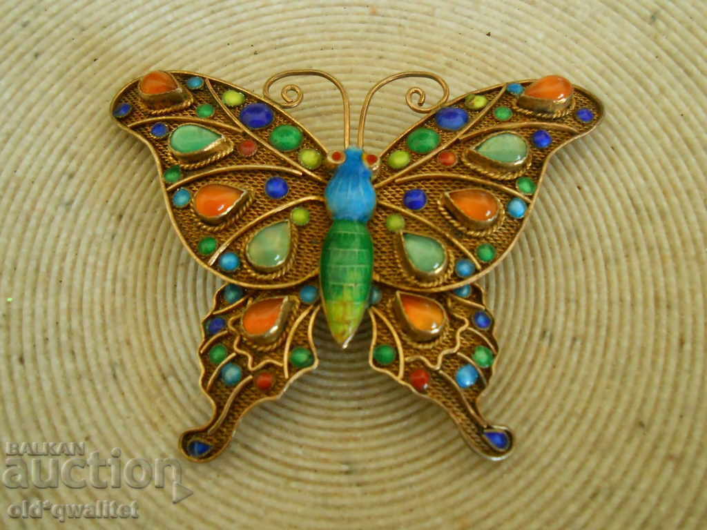 Large unique BROOCH, Silver 925 Enamel Carnelian and more. - 5 Large unique BROOCH, Silver 925 Enamel Carnelian and more. - 5