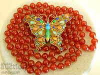 Large unique BROOCH, Silver 925 Enamel Carnelian and more.