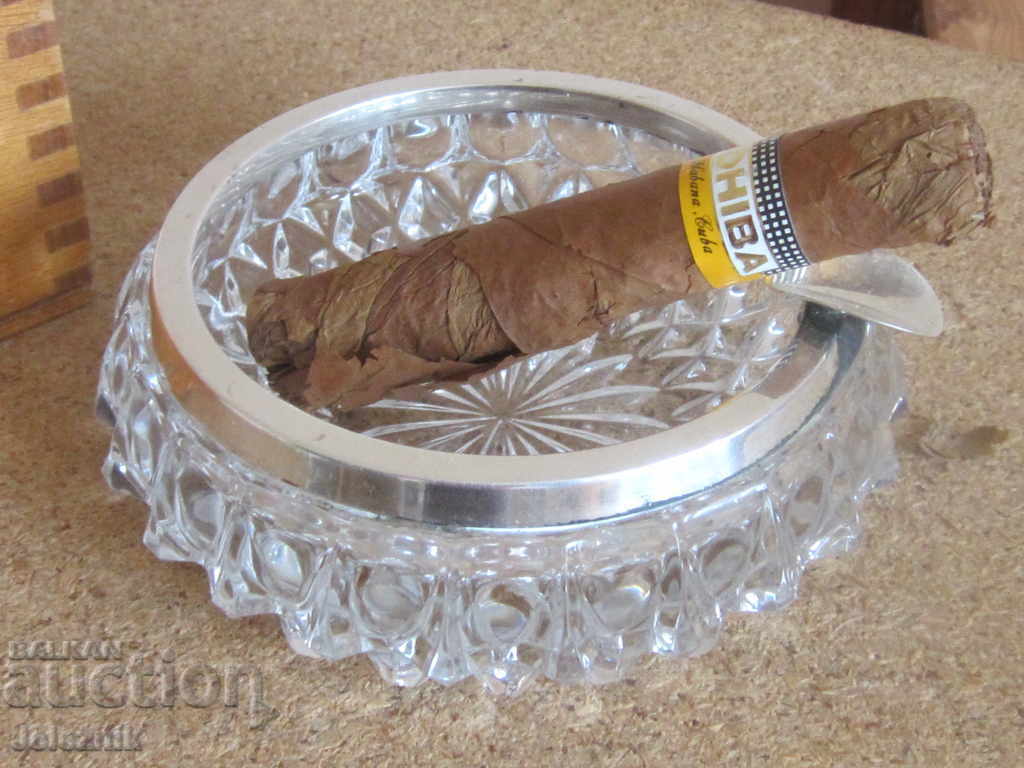 antique german silver 835 and crystal cigar ashtray with price 75.00 BGN | € 38.35