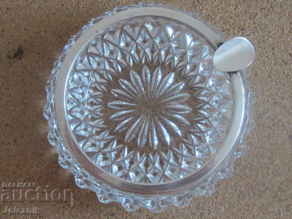 Auction  antique german silver 835 and crystal cigar ashtray