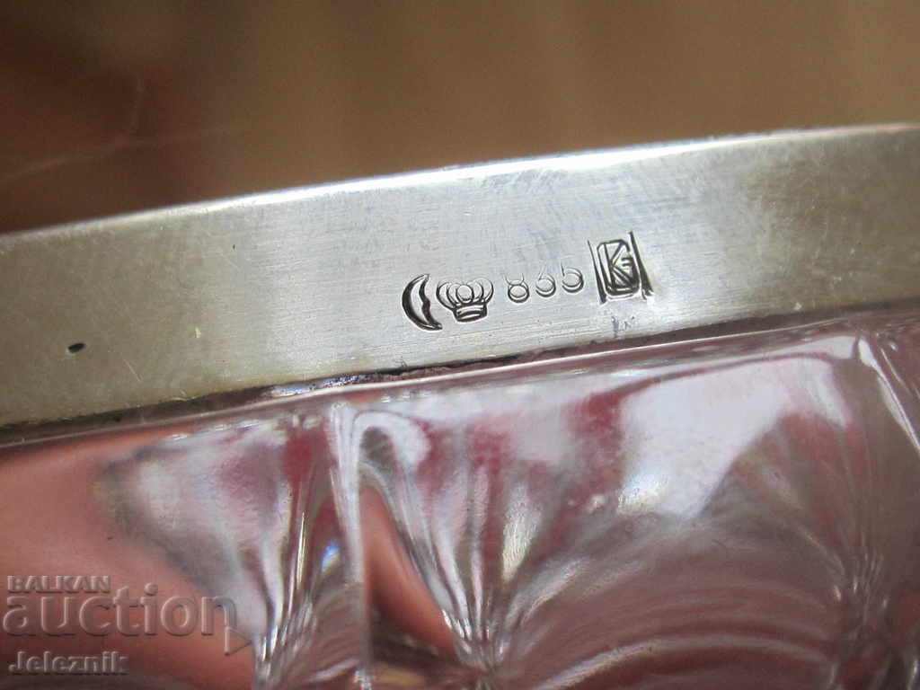 antique german silver 835 and crystal cigar ashtray - 5