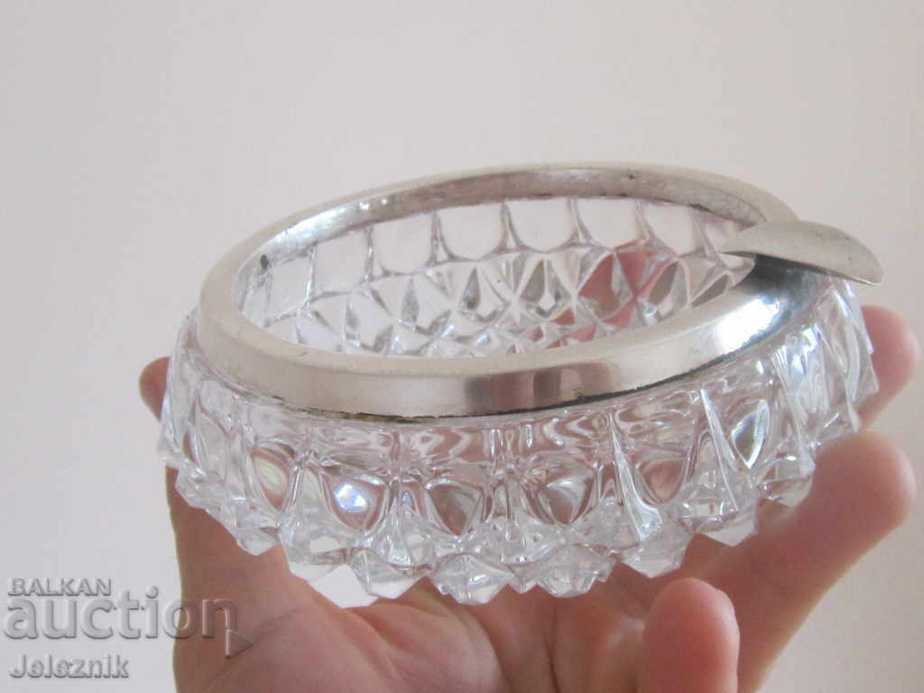 Scrumieră germană antică din argint 835 și cristal - 6