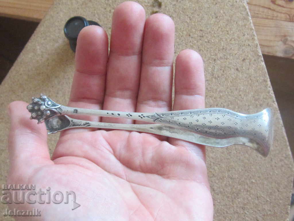 19th century francia srebarna pinseta shtipka za sugar, ice i drugo - 5